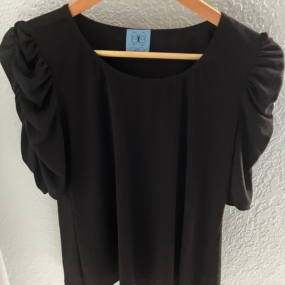 Cece Women's Black Puff Sleeve Ruched Top - Size XS